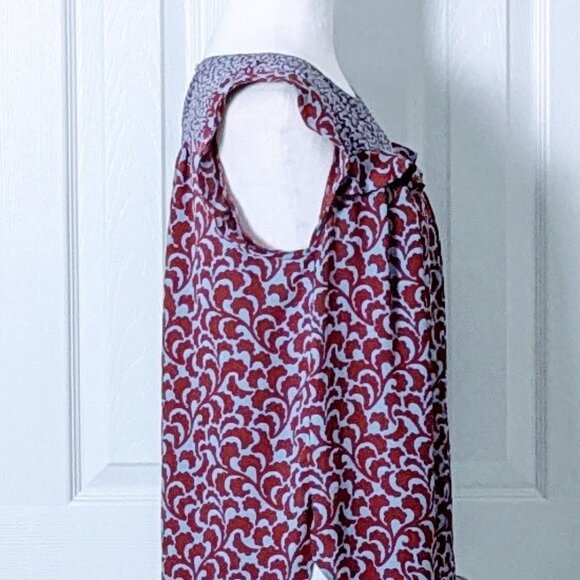 ANN TAYLOR LOFT Women's Short Cap Sleeve Top Blouse Size S Red Blue Print - Picture 3 of 7